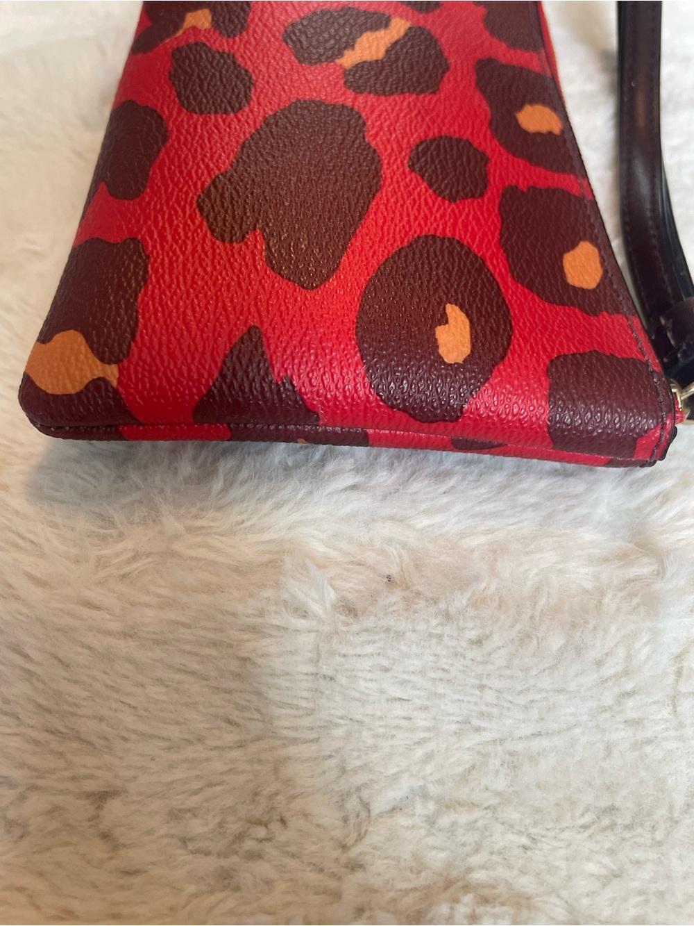 Coach Red Leopard Print Wristlet Clutch with Brown Accents - Picture 5 of 9